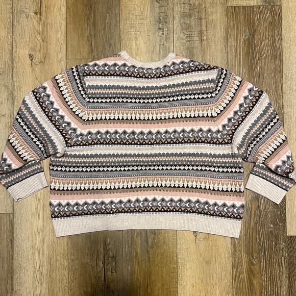 J. Crew Apres-Ski Fair Isle Cropped Crewneck Sweater Lambswool Blend 3X Preppy - Picture 5 of 8